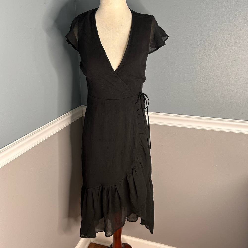 Abercrombie & Fitch Black Ruffle‎ Wrap Dress Flutter whimsygoth  dark fairy